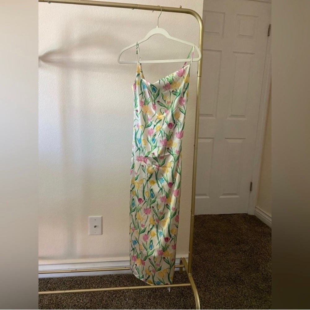 Cute tulip print satin midi dress NWT wedding guest summer - Picture 4 of 6